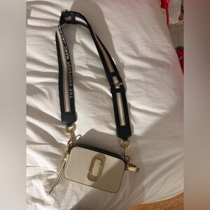 Marc Jacobs Cream Snapshot Crossbody with Striped Logo Strap